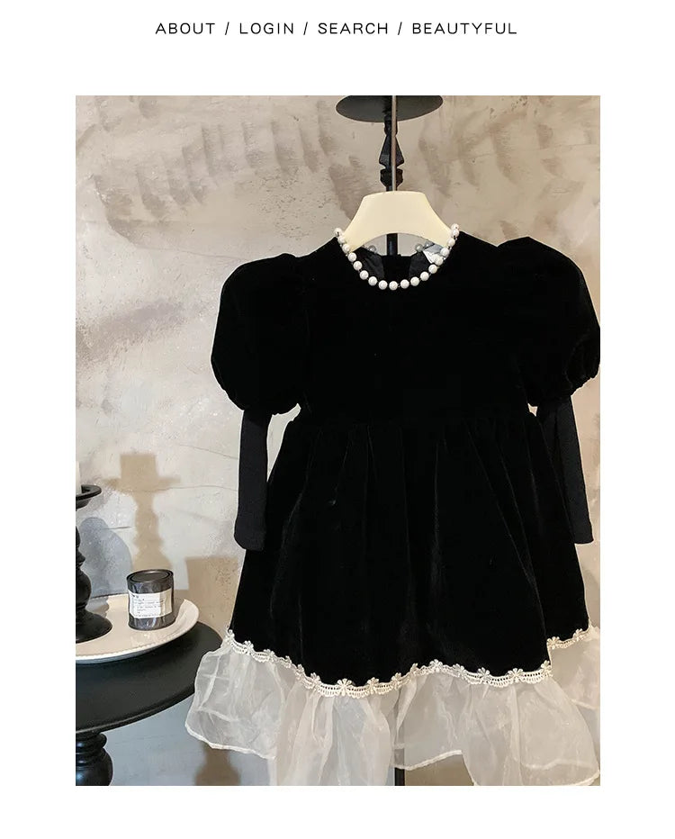 Ropa de otoño para niños, falda de princesa para niñas, vestido negro a la moda, falda de princesa de cumpleaños para bebés, 2024