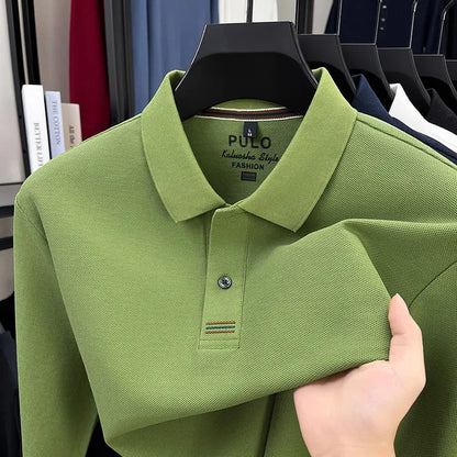 Polo de manga larga de otoño 2025 para hombre, 100% algodón transpirable, estilo informal de negocios con cuello de algodón clásico