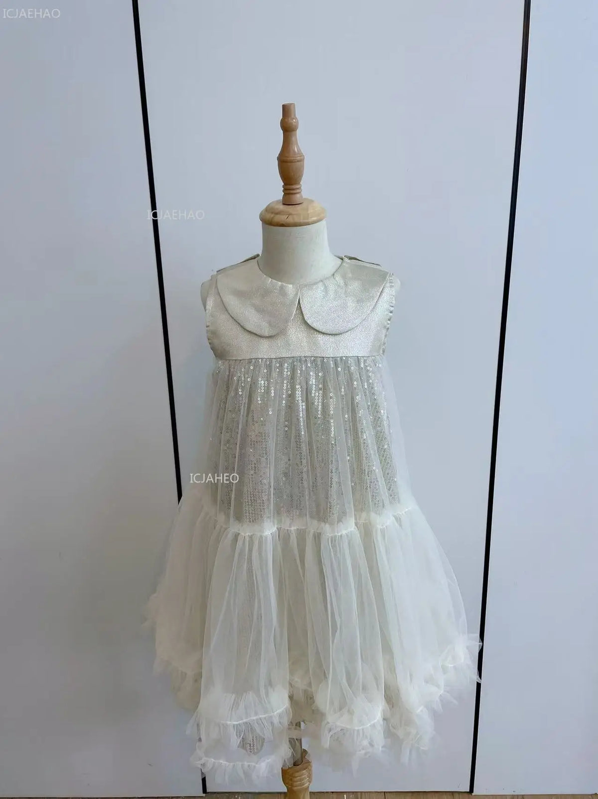 Nuevo vestido de fiesta para niñas, vestido de princesa de tul sin mangas con cuello Peter Pan para actuaciones de Piano, banquete, desfile Formal