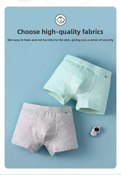 Ropa interior de algodón transpirable para niños, calzoncillos Boxer suaves para adolescentes obesos, niños grandes, estudiantes, período de desarrollo juvenil, 4 Uds.
