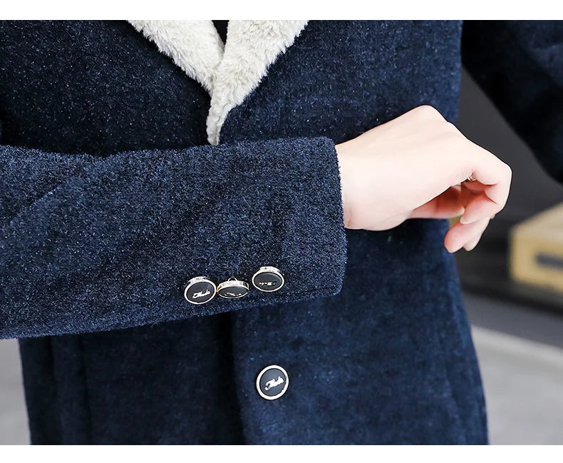 Chaquetas de lana de invierno coreanas para hombres, chaqueta de mezcla de lana gruesa de felpa con solapa, gabardina larga informal de negocios, abrigo de calle