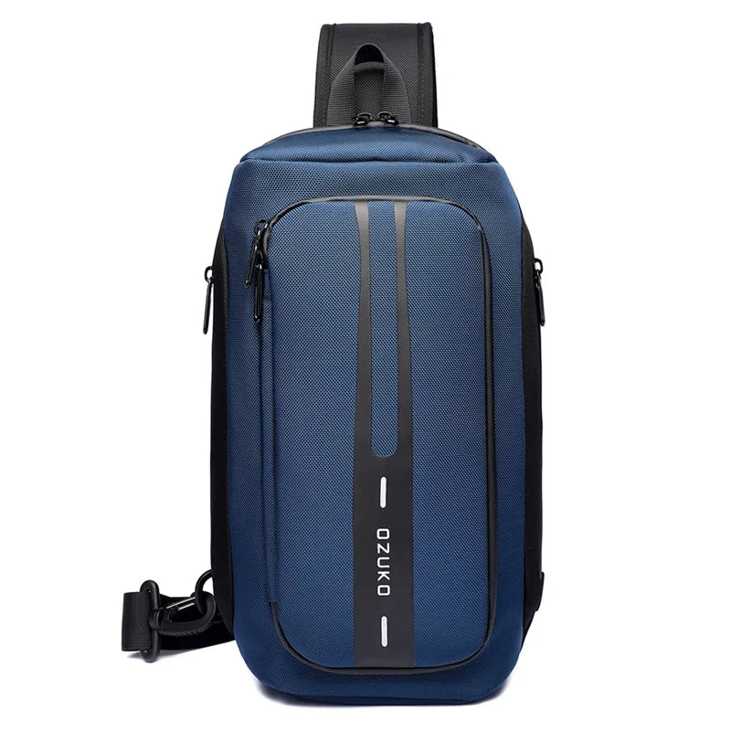 OZUKO-Bolso bandolera informal con carga USB para hombre, bandolera multifunción, bandolera antirrobo, bolso impermeable para hombre