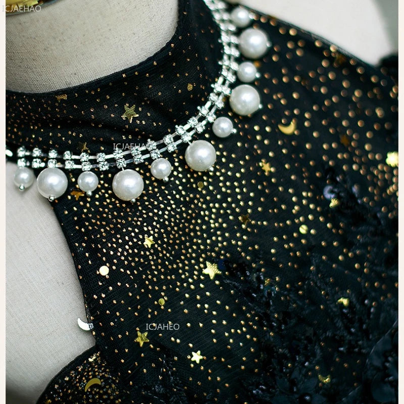Vestido de fiesta de cumpleaños negro para niñas, vestido de princesa de tul hinchado para actuaciones de Piano, vestidos de desfile de desfile de moda