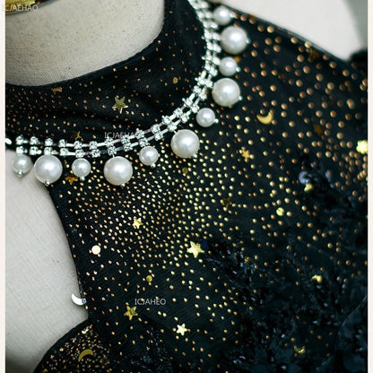 Vestido de fiesta de cumpleaños negro para niñas, vestido de princesa de tul hinchado para actuaciones de Piano, vestidos de desfile de desfile de moda