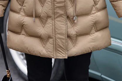 Chaqueta Larga de Algodón Grueso para Mujer, Acolchada, Ajustada, con Cintura Ajustable, Manga Larga, Cierre de Cremallera