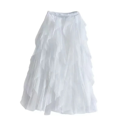 2025 New Fashion Tutu Tulle Skirt Women Long Maxi Skirt Spring Summer Korean Black Pink High Waist Pleated Skirt Female One Size