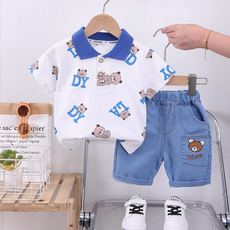 Ropa de dibujos animados para bebé, Camiseta con estampado de oso, pantalones cortos, 2 uds./Set