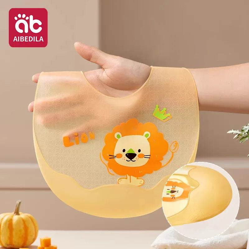 Babero de Silicona AIBEDILA, Impermeable, Ajustable, de Grado Alimenticio, con Diseño de Dibujos Animados, Paño de Regurgitación para Bebés, Niños y Niñas