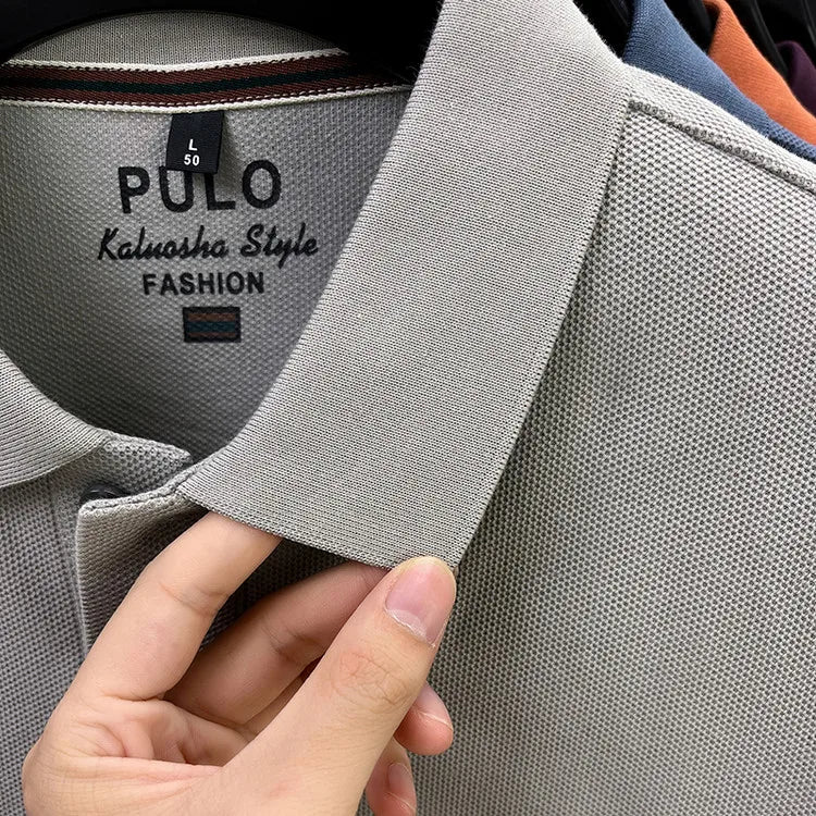 Polo de manga larga de otoño 2025 para hombre, 100% algodón transpirable, estilo informal de negocios con cuello de algodón clásico