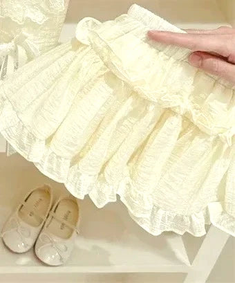 Chaleco de encaje con lazo, falda con pastel, pantalones, conjunto de dos piezas, traje para niña, moda de estilo coreano, ropa de verano para niños, niña