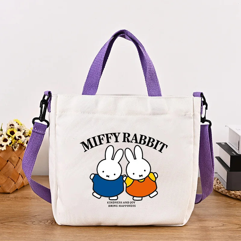 Bolso de Mano con Diseño de Conejo Miffy, Gran Capacidad, Lona, Bandolera, para Estudiantes, Mochila Escolar con Dibujos Animados