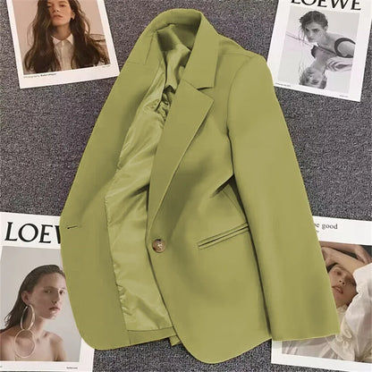 Green Suit Jacket Women's Fashionable Versatile Spring Autumn Polyester Commute Style Regular Thickness Online Exclusive
