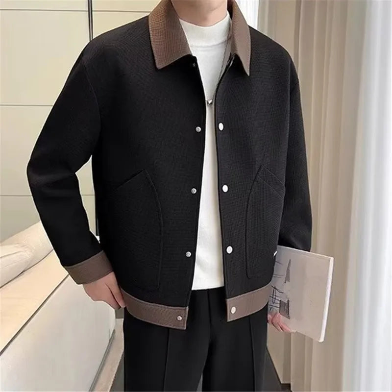 Chaquetas de moda de primavera y otoño para hombre, prendas de vestir informales con cuello vuelto de retazos, chaqueta holgada de vitalidad juvenil de estilo coreano para hombre