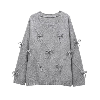 Suéteres acogedores Prairie Chic, jerseys con lazo liso, jerséis de punto de manga larga, Top Vintage Y2k, suéter de otoño para mujer