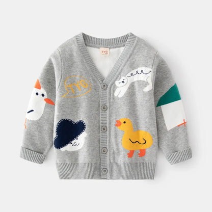 Suéter de invierno para niños y niñas, chaqueta con hebilla, prendas de punto de doble capa, algodón, novedad