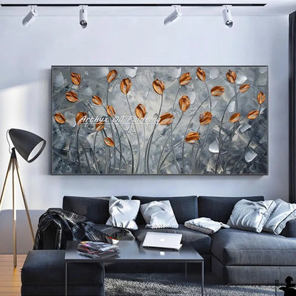 Arthyx, pintura al óleo de flores doradas pintada a mano con espátula sobre lienzo, cuadro artístico abstracto para decoración del hogar, sala de estar y dormitorio
