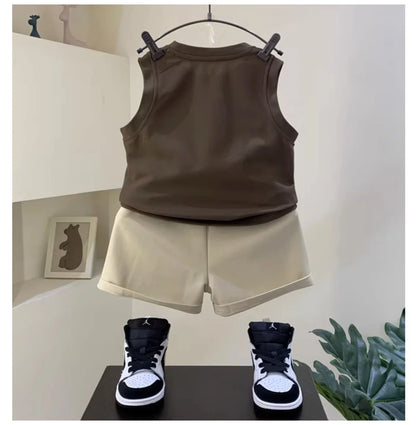 Children's Clothing Set Summer 2024 New Fashionable Boys and Baby Sleeveless T-shirt and Shorts 2-piece Set Kids Outfits