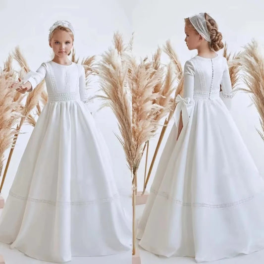 Nuevo Vestido de Fiesta para Niñas 2026: Traje de Gala de Manga Corta con Lazo para Bodas, Cumpleaños, Presentaciones de Piano y Concursos de Belleza