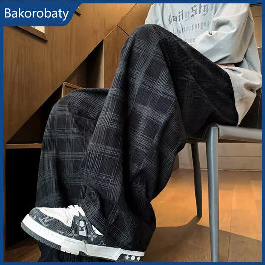Pantalones de chándal holgados a cuadros para hombre, estilo Y2K, moda urbana, novedad primavera 2026, deportivos casuales de pierna recta