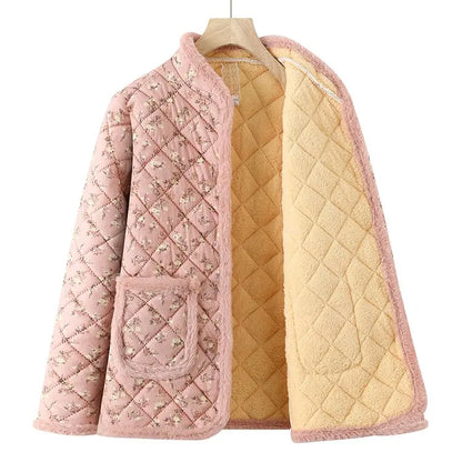 Chaqueta de algodón con estampado floral y forro polar grueso para mujeres de mediana edad y mayores, ropa de abrigo cálida p...