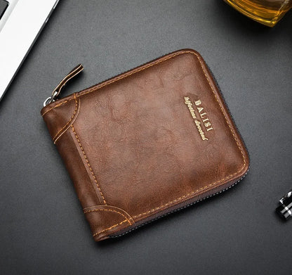 Nueva cartera de moda para hombre, monedero de cuero PU con cremallera, billeteras cortas de estilo Retro para hombre, tarjeteros, almacenamiento de monedas, monedero