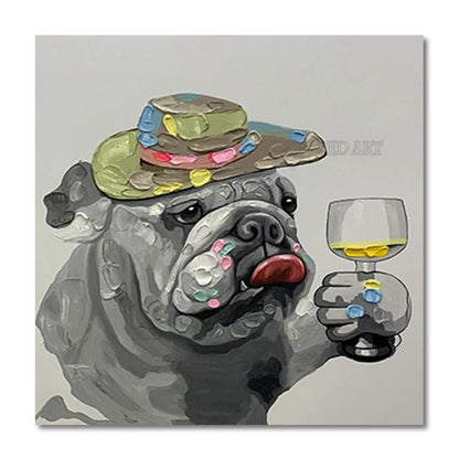 Pintura al óleo con imagen de perro de dibujos animados, pintada a mano, regalo de Navidad, pared de lujo, imagen de animal, arte sobre lienzo, decoración de dormitorio para niños