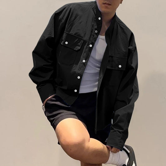Men Shirt Solid Color Stand Collar Long Sleeve Button Men Clothing Streetwear Fashion Loose Casual Tops Male Shirts 2025 INCERUN
