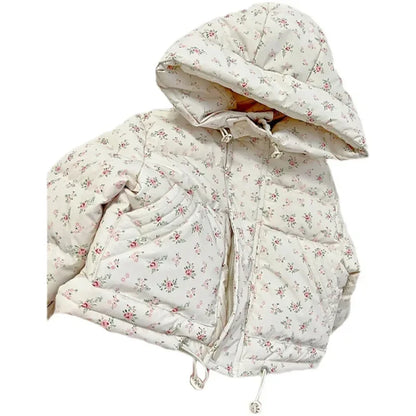 Chaqueta de plumón Floral para niñas, Parka bonita y dulce, ropa coreana para niños, otoño e invierno, 2024