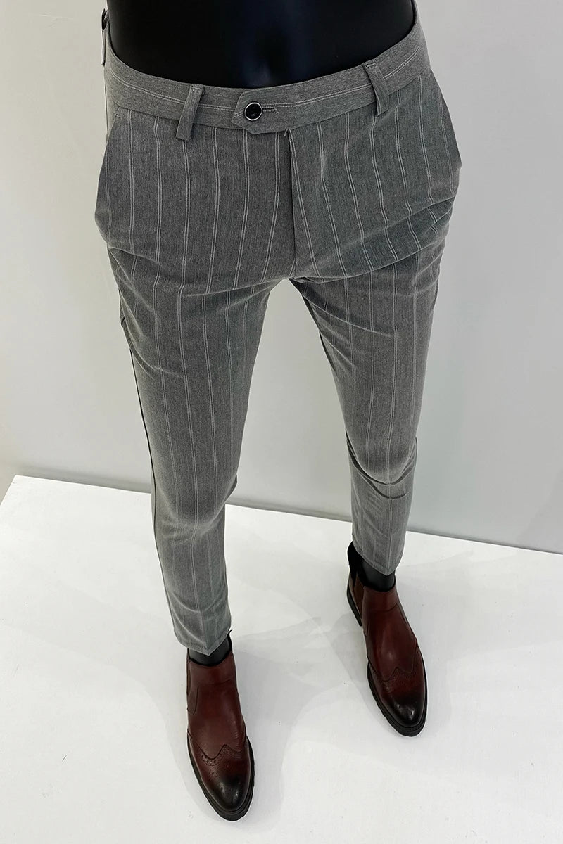Pantalones de traje a rayas para hombre, pantalón de vestir Social para oficina de negocios, informal, ajustado, para boda, 2022