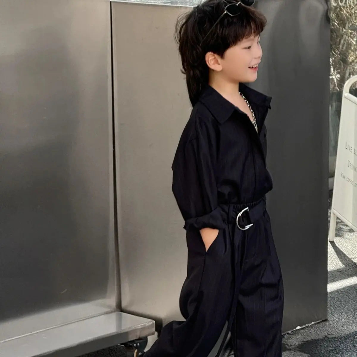 Conjunto de chaqueta y pantalones a rayas negras de manga larga para niños pequeños, primavera y otoño, informal, coreano, para niños guapos