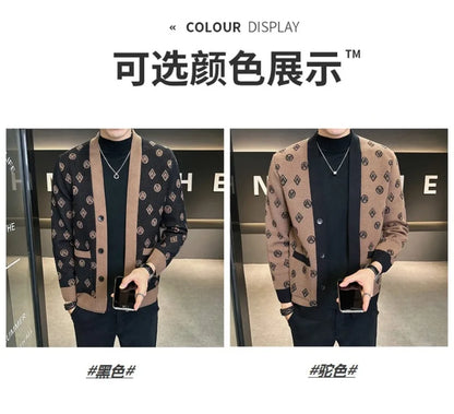 Cárdigan de punto de Jacquard para hombre, chaquetas informales de negocios, abrigos con botones, ropa de M-4XL, otoño