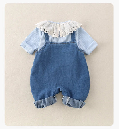 Conjunto de 2 piezas de lujo coreano para niña, conjunto de camiseta y camiseta a la moda con cuello de encaje, pelele elegante de Estilo Princesa, traje de otoño