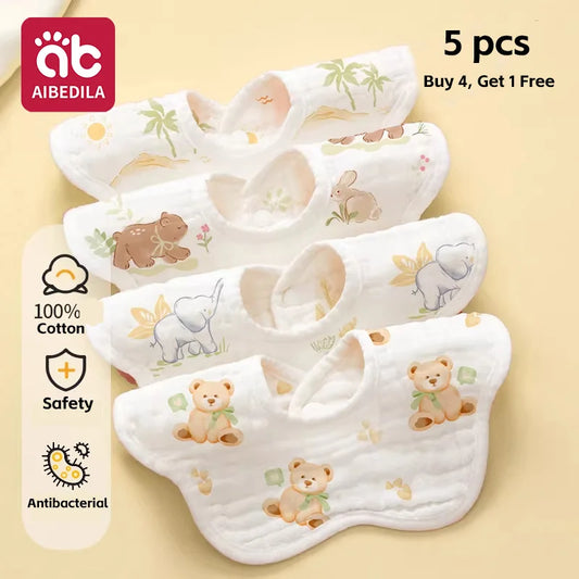 Paquete de 5 baberos de muselina para bebé, baberos de algodón suave para la dentición de niños y niñas, baberos transpirables de 4/6 capas