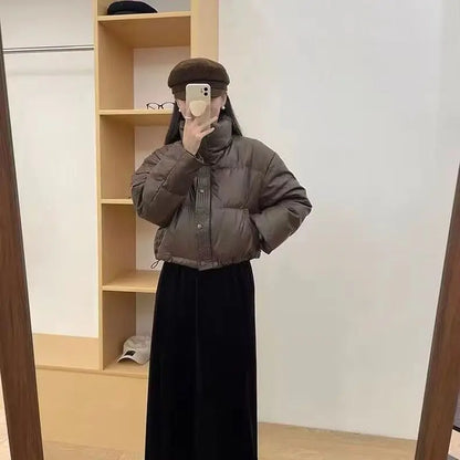 Nueva Chaqueta Corta de Mujer 2024 de Cuero PU Grueso con Relleno de Algodón, Estilo Abrigo Acolchado Cálido de Invierno, Ide...