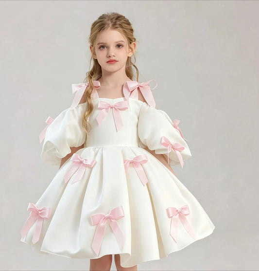 Vestido de Niña con Mangas Abullonadas, Verano 2026, Ropa Infantil Nueva, Vestido Abullonado para Niñas, Vestido Dulce de Princesa