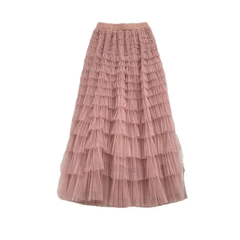 Falda larga de tul de talla grande para mujer, cintura alta, estilo A, con capas, elegante, para 200 libras, estilo coreano, ...