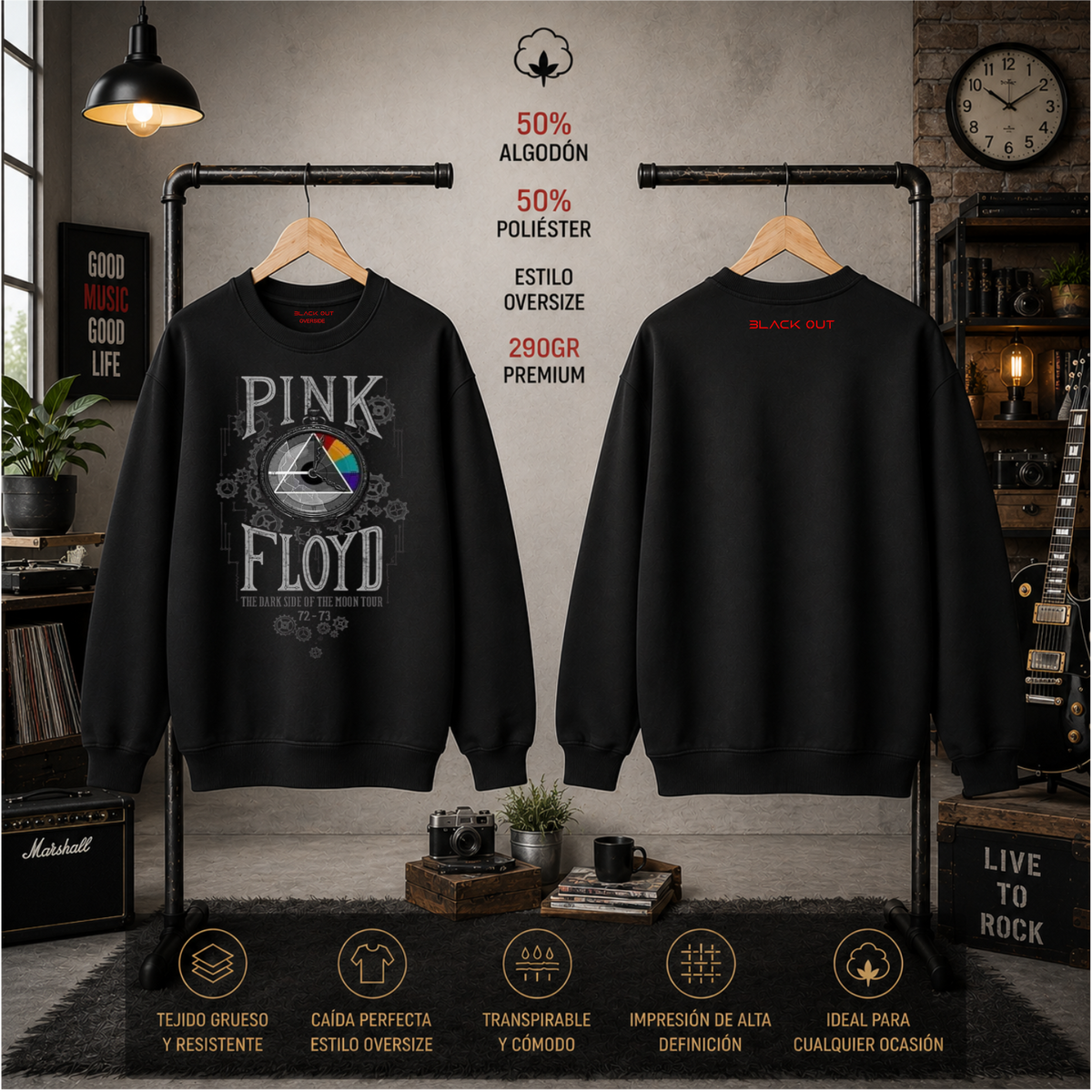 Sudadera BLACK OUT – Pink Floyd | Oversize 290 g Premium