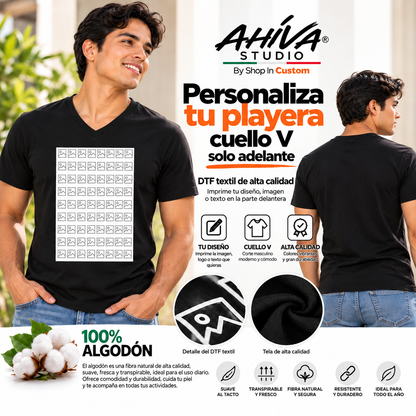 Playera cuello V hombre personalizada  AHÍVA Studio manga corta 100% Algodón