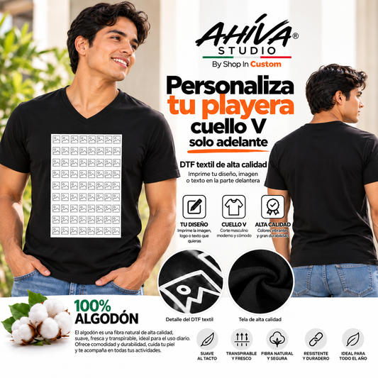 Playera cuello V hombre personalizada  AHÍVA Studio manga corta 100% Algodón