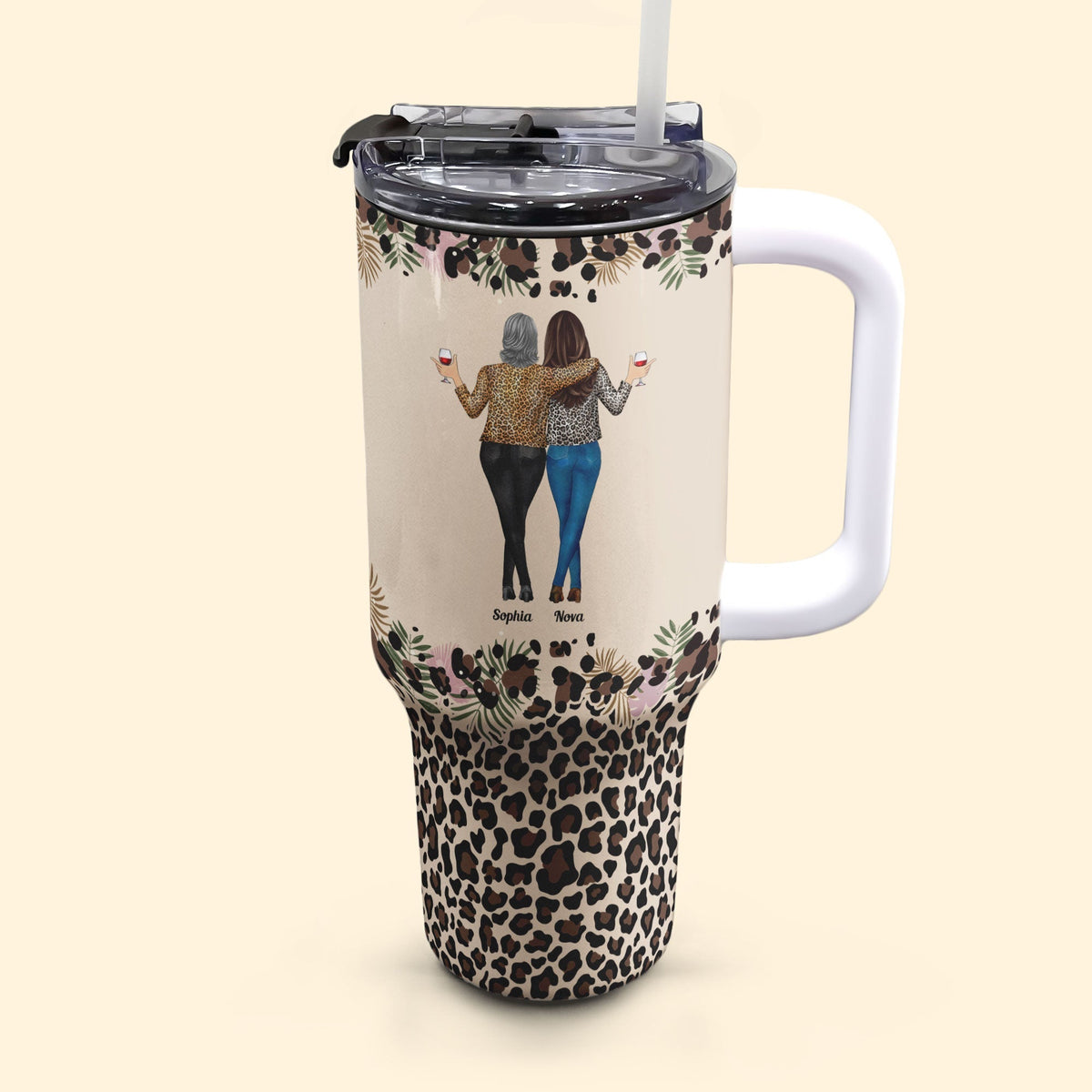 Personalized 40oz tumbler with straw for daughter featuring leopard print and "To My Daughter" design, a thoughtful gift.