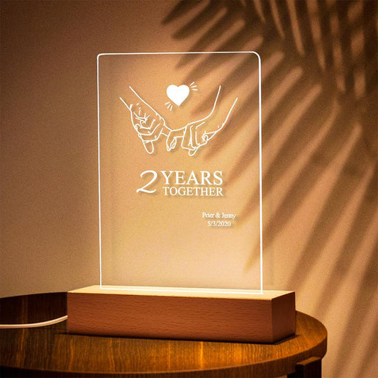 Custom Anniversary Night Light with Names and Date - Acrylic Table Lamp