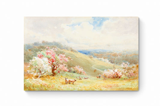 Recarga horizontal Larga Switch in Art impressa Pintura "Paisaje con ovejas y flores de primavera"