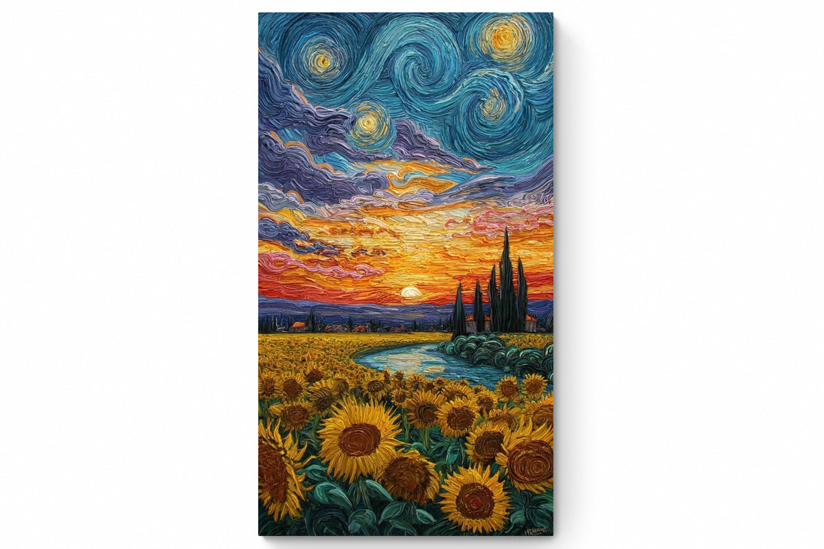 Recarga vertical Estrecha Switch in Art impressa paisaje"Atardecer de Girasoles Eternos"