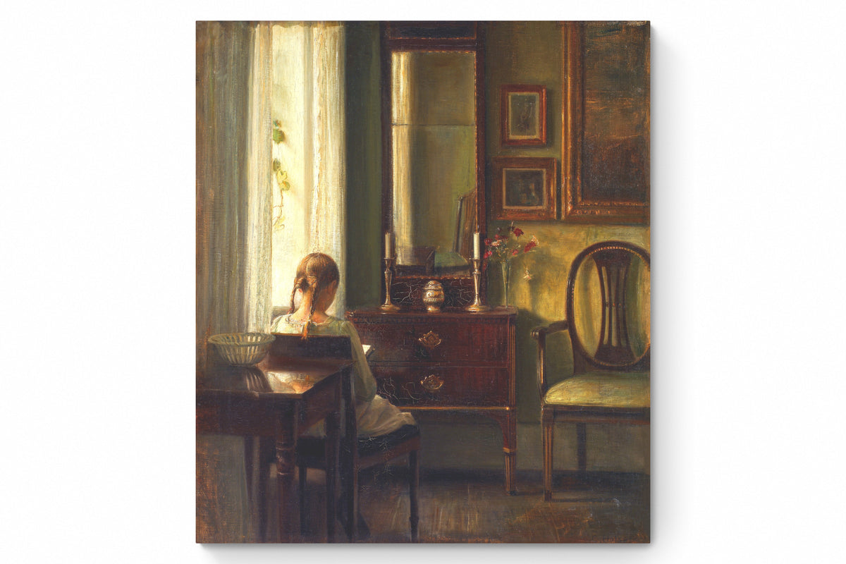 Recarga horizontal Larga Switch in Art impressa Pintura "Interior con niña leyendo"