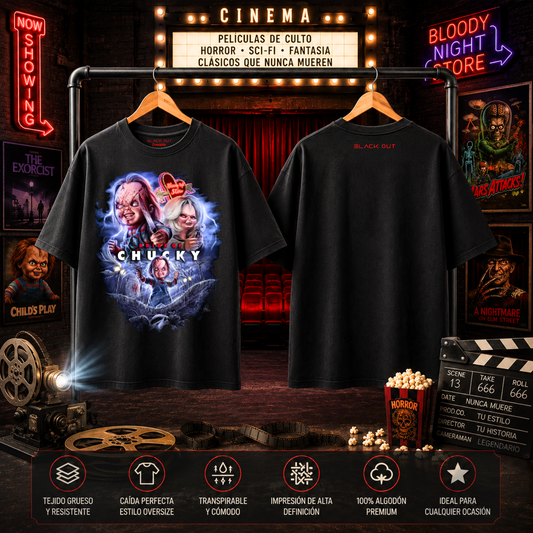 Playera Overside 260gr BLACK OUT Colección Pelicula CHUKKY