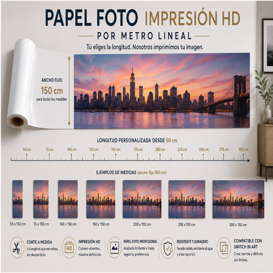 Papel fotográfico (Ancho 150cm), Mate o Brillante Impresión lineal personalizada