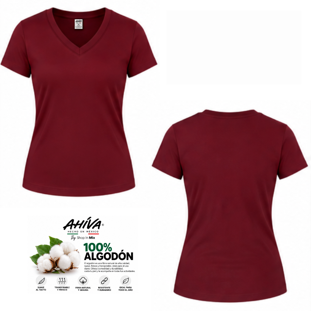 Playera AHÍVA Cuello en V para Dama · 100% Algodón