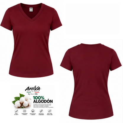 Playera AHÍVA Cuello en V para Dama · 100% Algodón