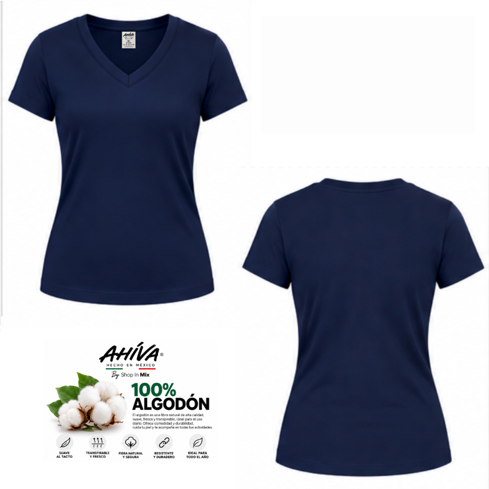 Playera AHÍVA Cuello en V para Dama · 100% Algodón