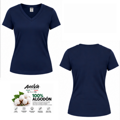 Playera AHÍVA Cuello en V para Dama · 100% Algodón